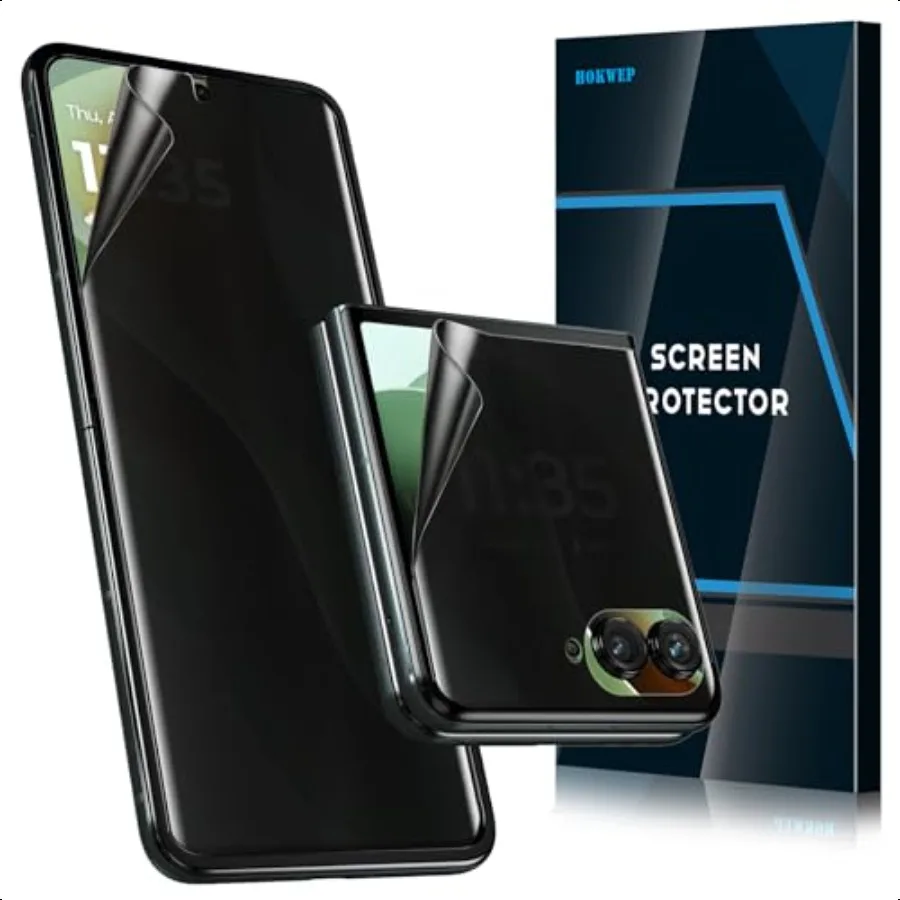 [عبوة من قطعتين] واقي شاشة الخصوصية لهاتف Motorola Razr Ultra 2025، شاشة داخلية غير لامعة، طبقة من مادة TPU + واقي شاشة خارجي مضاد للتجسس