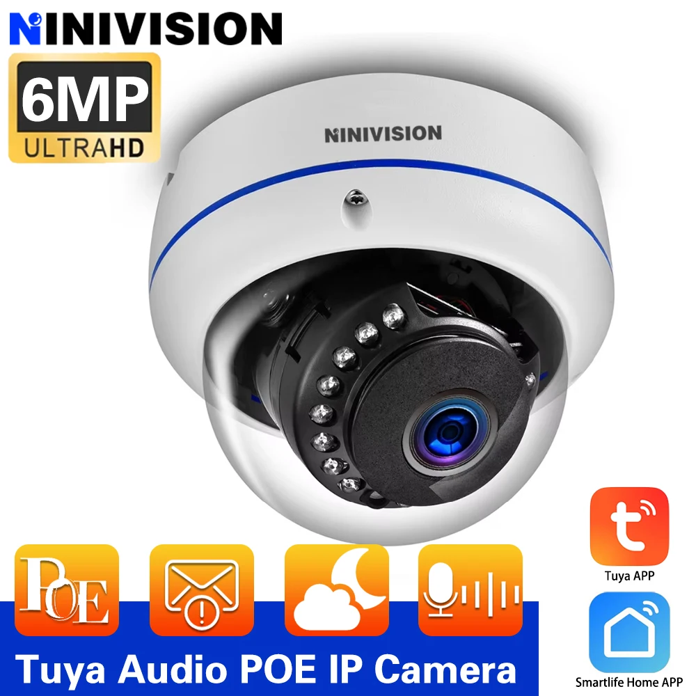 

CCTV Tuya 6MP POE Surveillance IP Camera Explosion-Proof Audio Record Dome HD Night Vision CCTV Video Security Camera For NVR