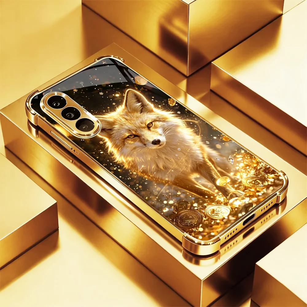 Golden gradient foxs s26 ultra case Glass phone case for Samsung Galaxy S26 S25 S24 S23 S22 S21 Ultra FE Plus Shockproof Cover