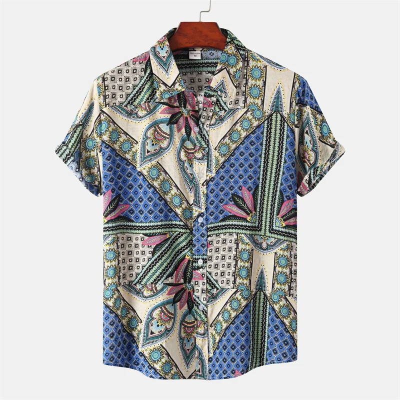 Retro Luxury Floral 3d Print Hawaiian Shirt Men Summer Short Sleeves Tops Beach Harajuku Street Lapel Blouse Loose Button Shirts