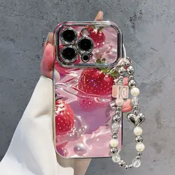 Water soaked strawberries Phone Case For iPhone 14 Pro Max 15 11 12 13 XR 8 7 Plus X XS SE 2020 2022 Soft Silicone Cover