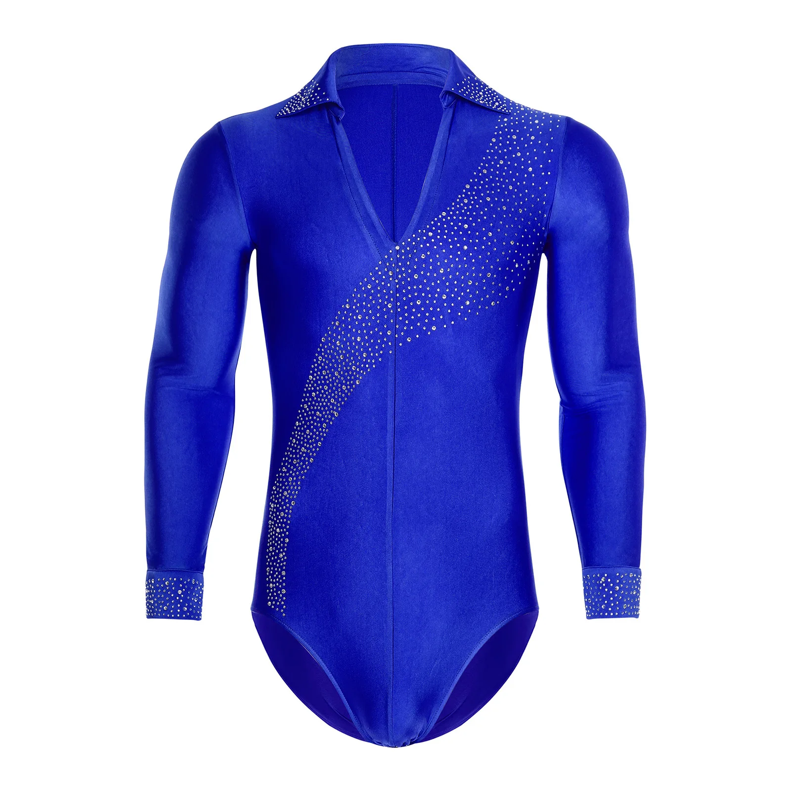 

Men Lyrical Rhinestones Waltz Latin Samba Stage Performance Dance Bodysuit Stretchy High Cut Modern Waltz Ballroom Dance Wear
