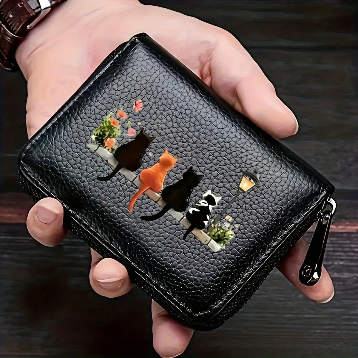 1pc 9 Card Slots Card Holder, Women's PU Credit Card Holder, Anti-demagnetization Zipper Coin Purse, Accordion Design