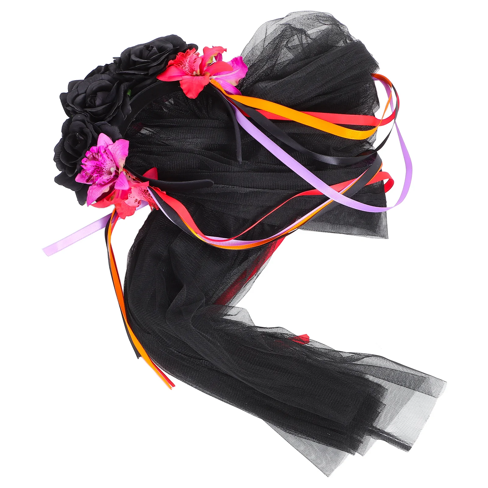 

Black Red Rose Hairband Halloween Party Headband Dark Lolita Mesh Headpiece Wedding Cosplay Accessory One Size Fits Most