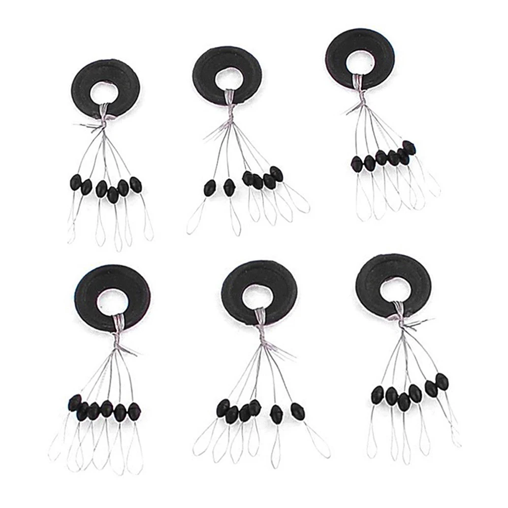 PRO BEROS 60Pcs 10Set Black Rubber Space Beans Oval Stopper Fishing Bobber Float Catfish Flotador Fishing Float Folat Line Stops view 2