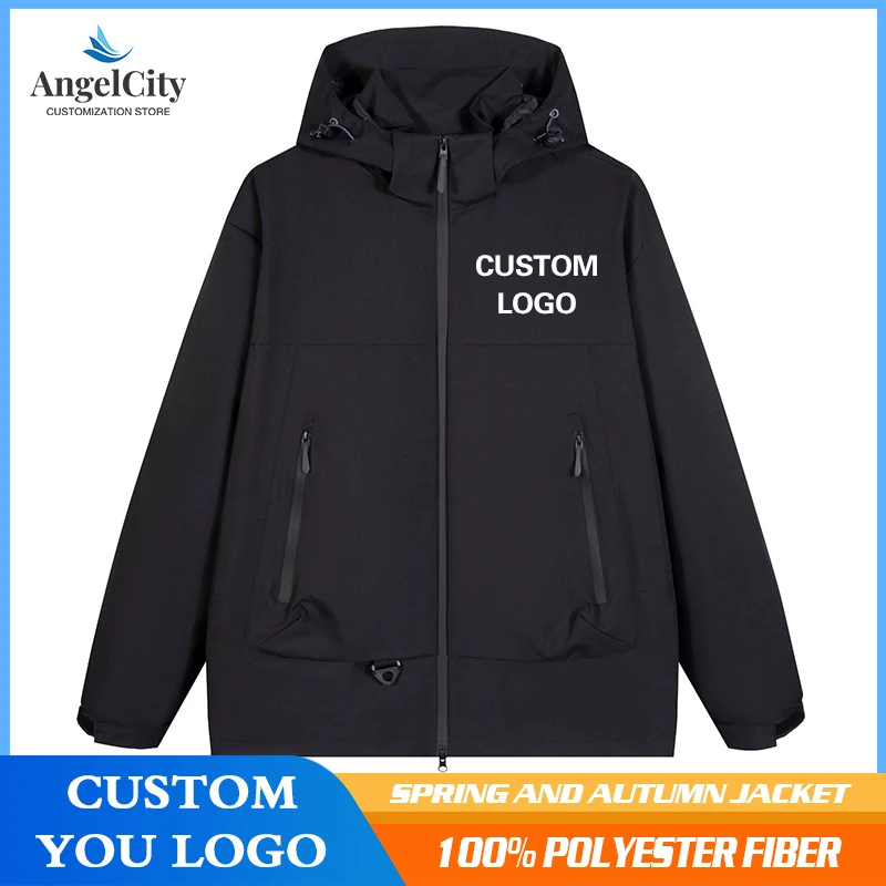 

Men's Hooded Jacket With Logo Windproof Waterproof Casual Outdoor Sports Hiking Climbing Jacket Print Name Image