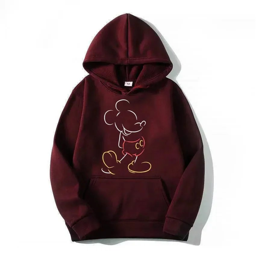 Male Sweatshirts Pocket Mickey Mouse Line Pop Cartoon Print Long Sleeve Clothing Popular Streetwear Men Hoodies Autumn Winter