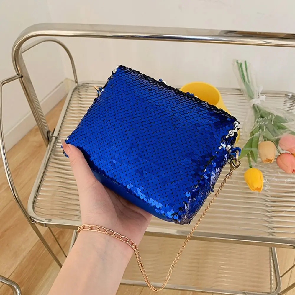 Simple Shiny Sequin Shoulder Bag Blingbling Small Purse Chain Crossbody Bag Evening Banquet Bag Small Square Bag Girl