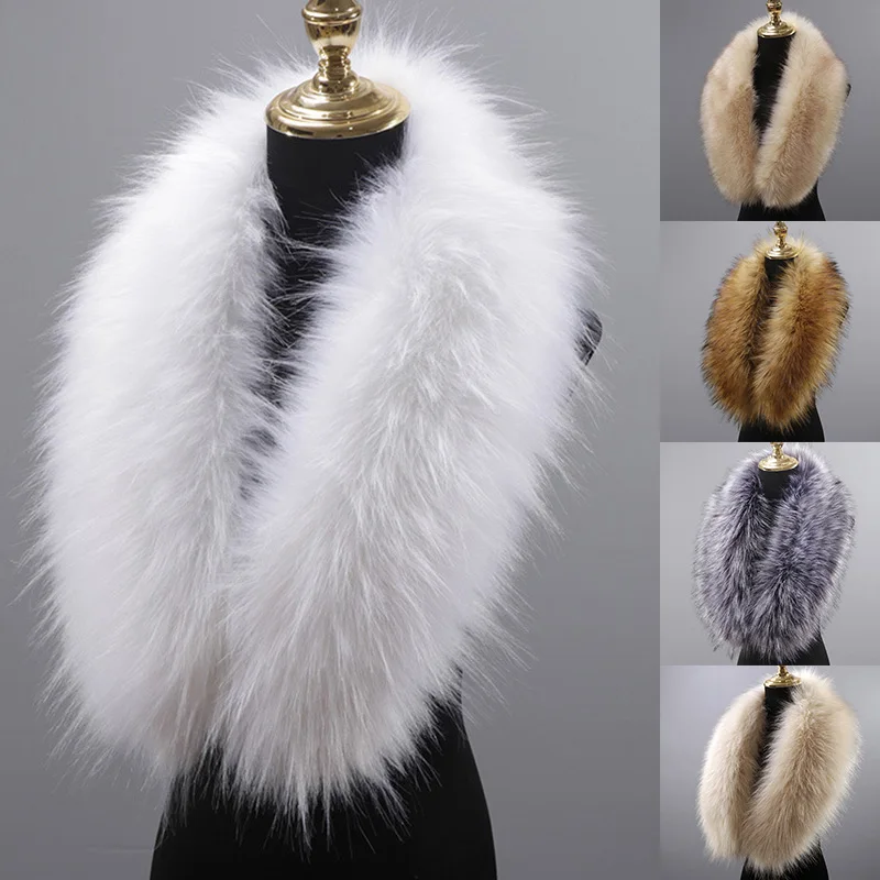 Winter Fake Fur Collar Women Thicken Warm Luxury Imitation Fur Scarf Shawl For Coat Jacket Hood Decor Neck Warmer Plush Scarves