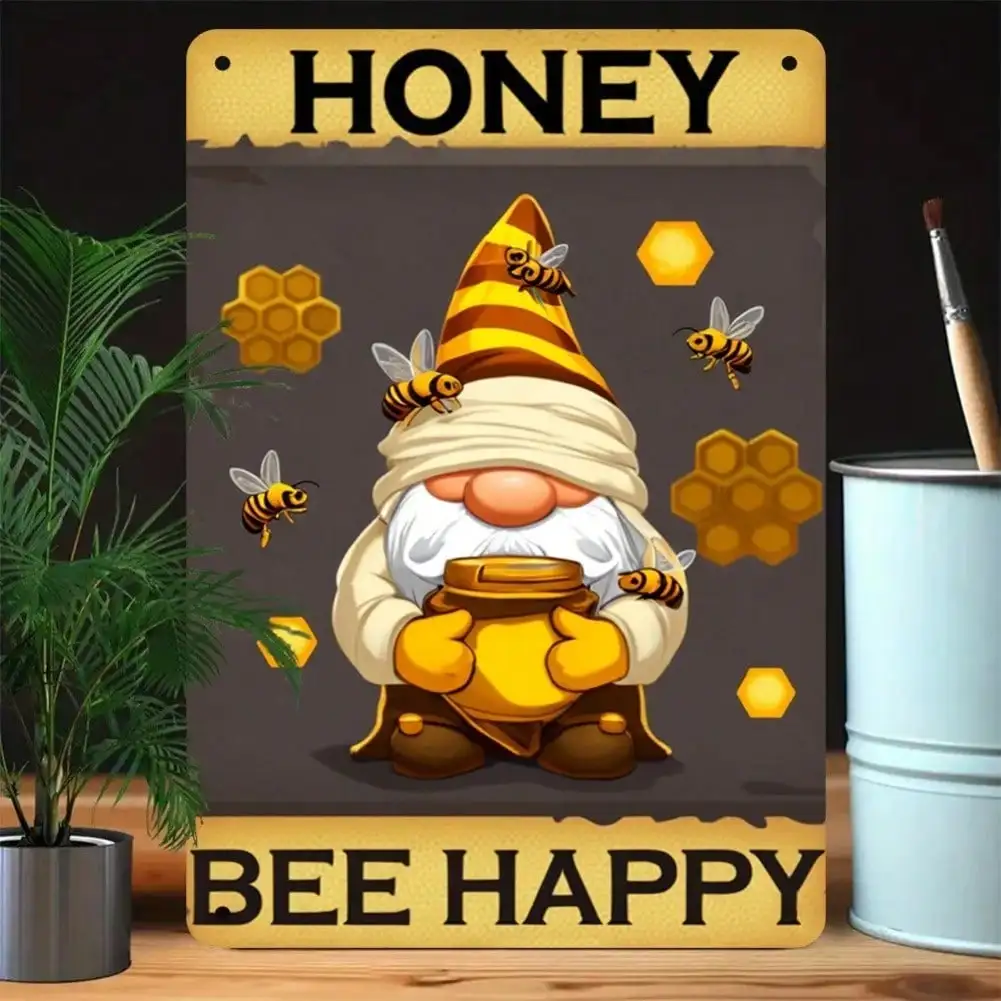 

"Honey Bee Happy" Vintage Aluminum Sign 7.87x11.8 Inch, Wall Decor for Home Garden Cafe, Funny Gift Holiday Birthday