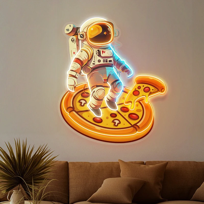 8 Styles Astronaut on Pizza Neon Sign Artwork Acrylic Custom Business Logo Neon Sign Restaurant Pizza Store Wall Decor Led Light