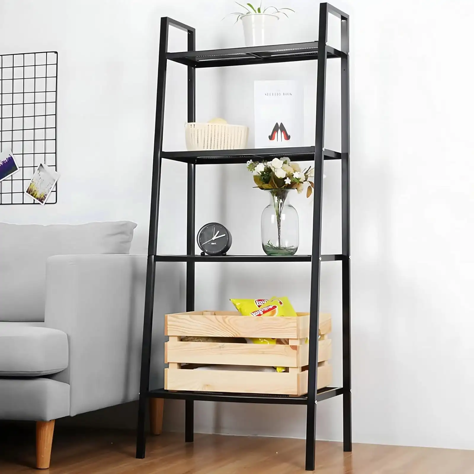 

Ladder Shelf, 4-Tier Metal Bookshelf Plant Flower Stand Storage Rack Industrial Organizer Modern Shelves Shelving Bookcase