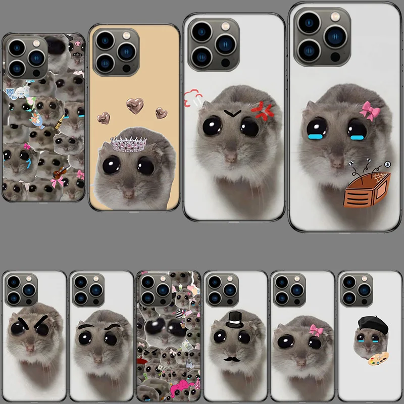 Funny Sad Hamster Meme Phone Case For Iphone 16E 15 Pro 14 Plus 17Air 16 17 Pro Max 12 13 Mini X XS XR 7 8 SE2020 Capa Cute Cove