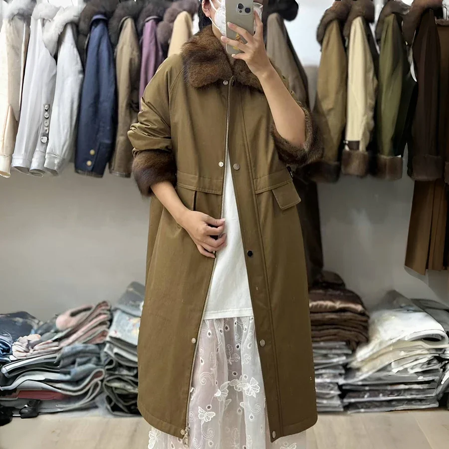 

Long Down Jackets With Turndown Collar Real Fox Fur Jacket Belt Loose Puffer Parka Hot Selling Women's Winter Jacket