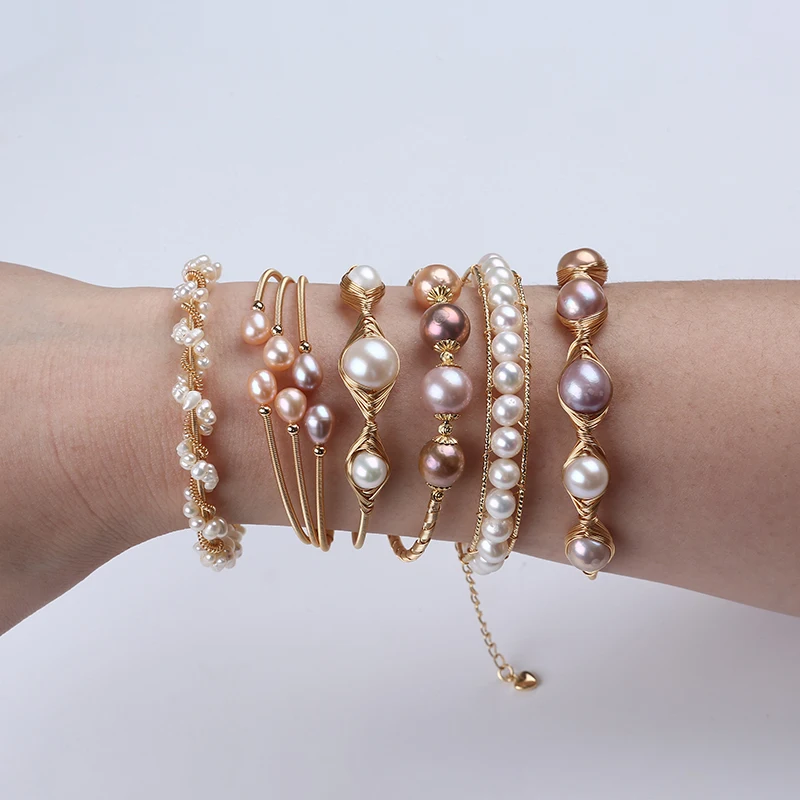 New Fashion Women Natural Freshwater Pearl Charm Bracelet Bangle Jewelry