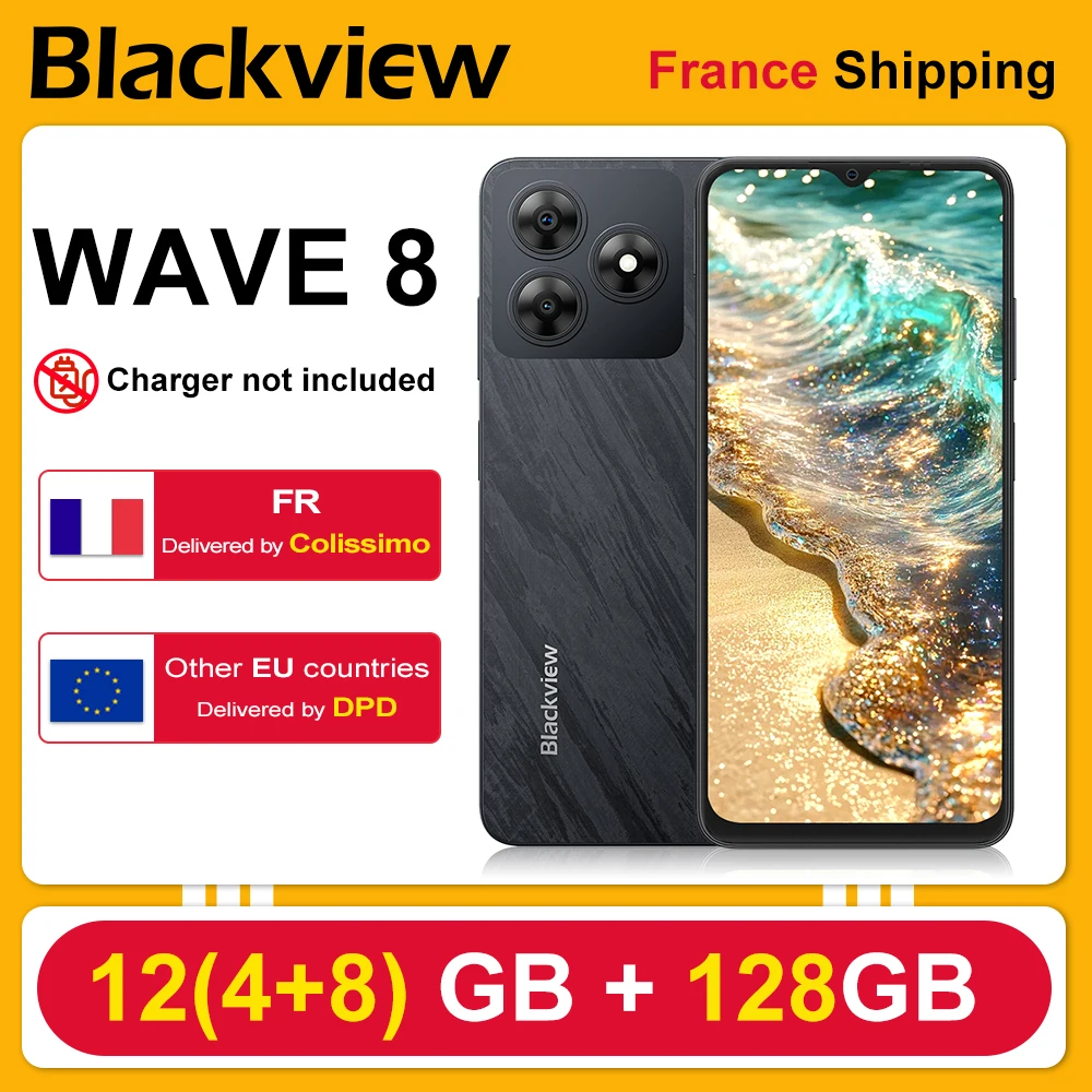 Blackview Smartphone WAVE 8 [Sin cargador de la UE] 6.56'' 12GB (4+8) 128GB, 5000mAh, cámara de 13MP, Android 14, Huella digital