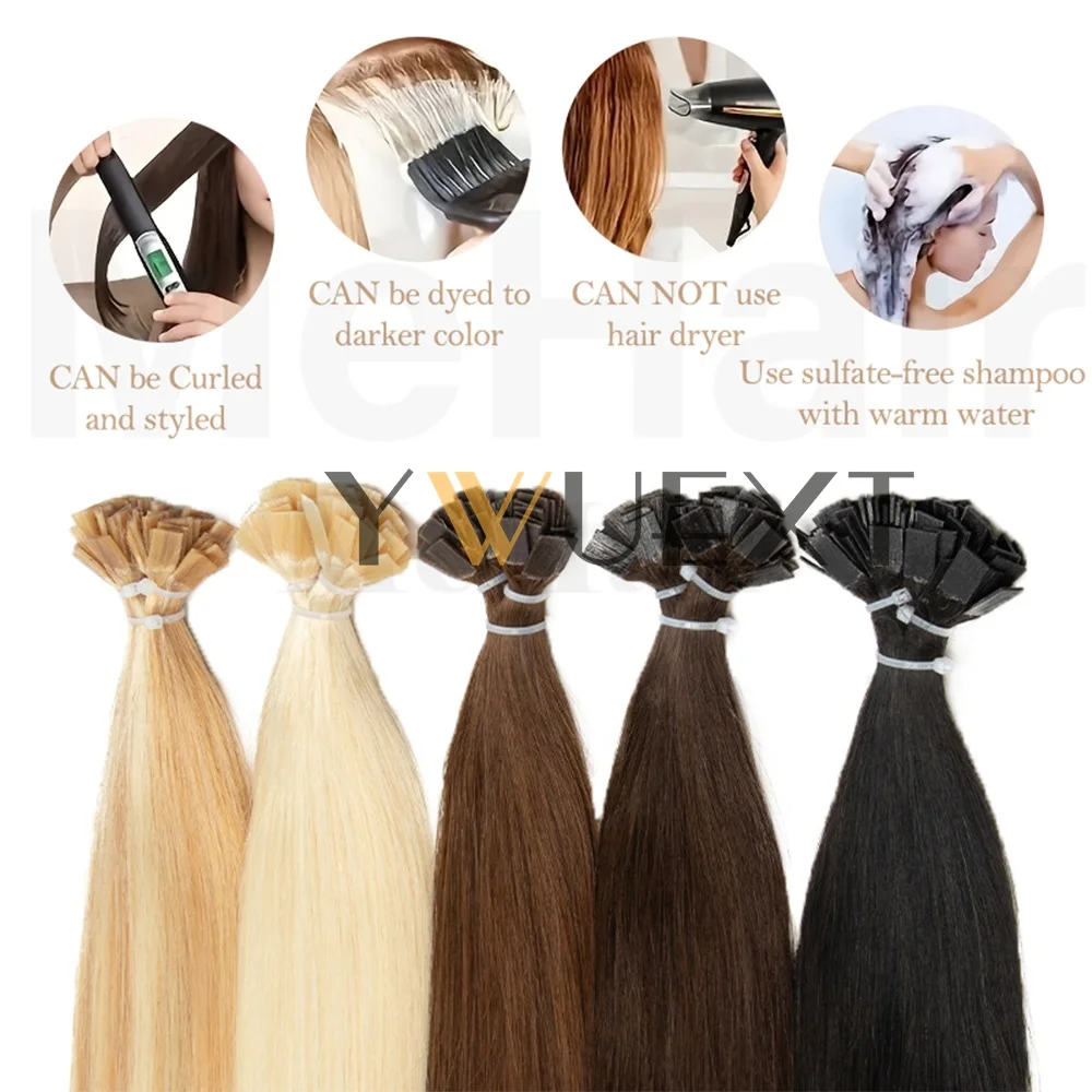 ストレートケラチンフラットチップ人毛エクステンションハニーブロンドフュージョン事前結合人毛 50 ピース/パックライト軽量薄い端