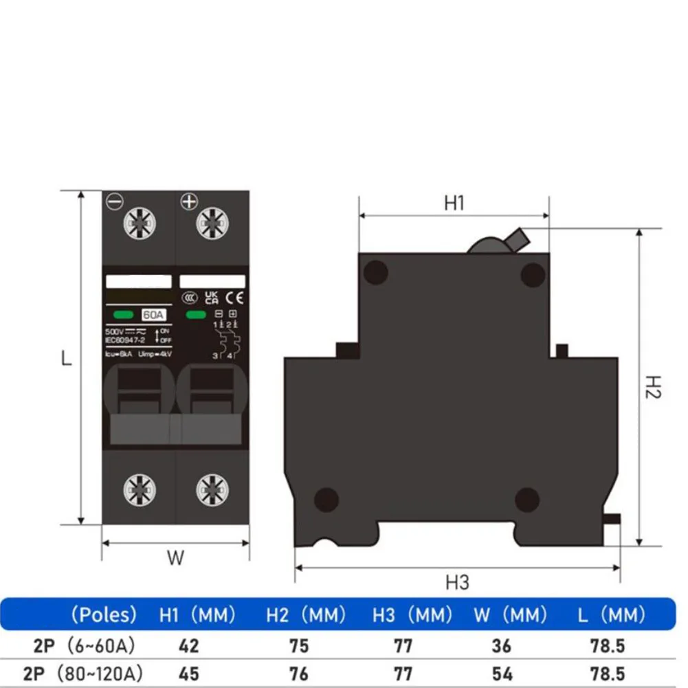 DC Circuit Breaker DZ47Z 2-pole Solar DC Circuit Breaker/Air Switch/Battery Protector (DC-MCB) Power Tools Replacement Breaker