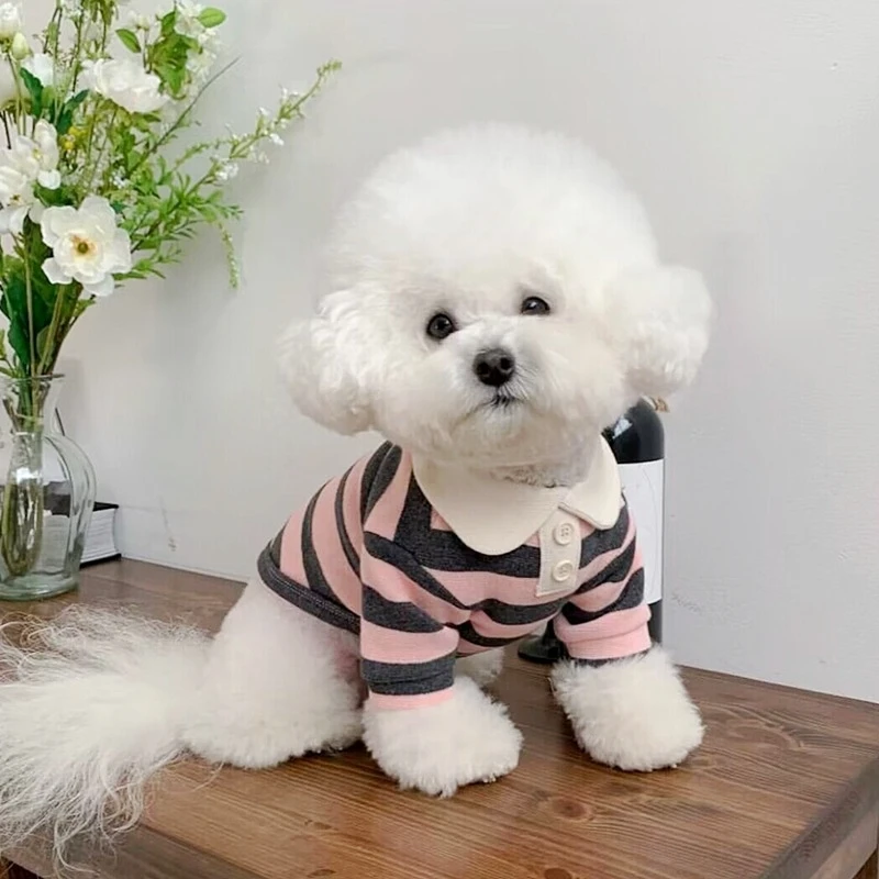 Zomerpoloshirt voor honden Puppykleding Bichon Frise Chihuahua Streep Hondensweatshirt Hond Koelvest voor kleine en middelgrote honden