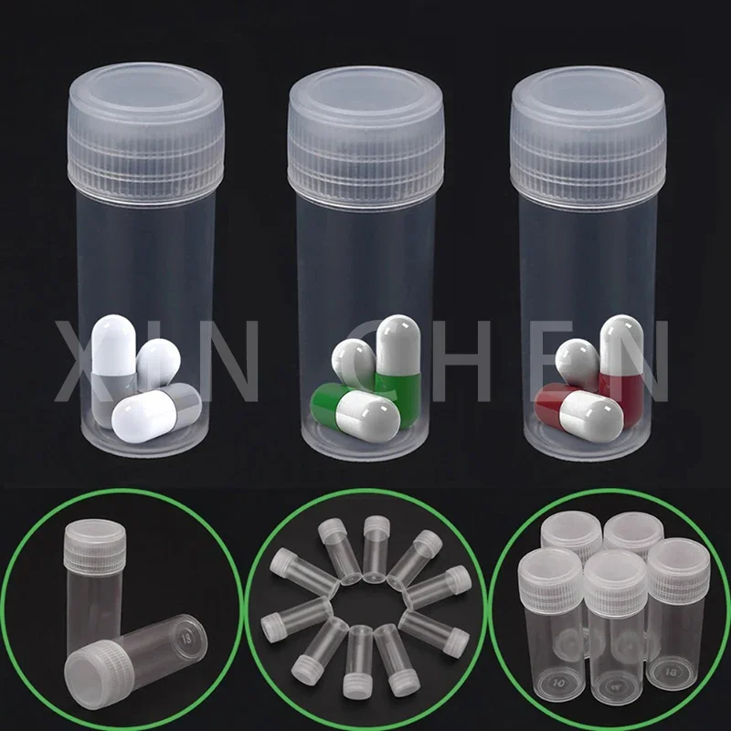 100 Pcs 5g Plastic Test Tubes Vials Sample Bottle Powder Craft Bottles Small Medicine Pill Capsule Storage Container Screw Cap