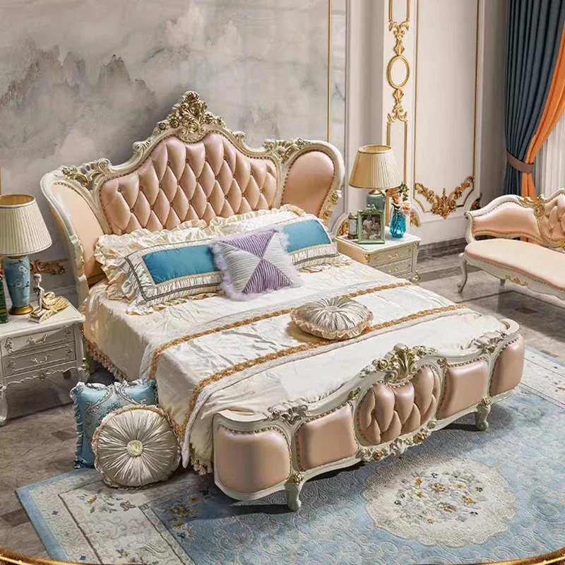 

Europian Luxury Queen Bed Double Unique Princess King Size Queen Bed Bedroom Pink Cama De Lujo Para Dormitorio Home Furniture