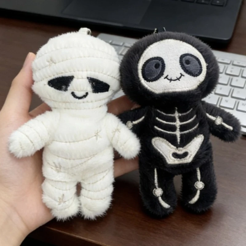 Halloween Mummy Skeleton Plush Keychain Cute Stuffed Doll Bag Pendant Backpack Charm Keyring Spooky Party Gift Decor