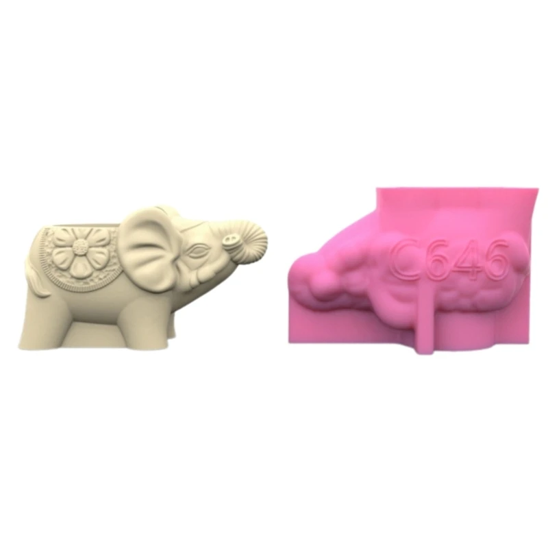 Elephant Gypsum Silicone Mold DIY Succulent Concrete Flower Pots Vase Plaster