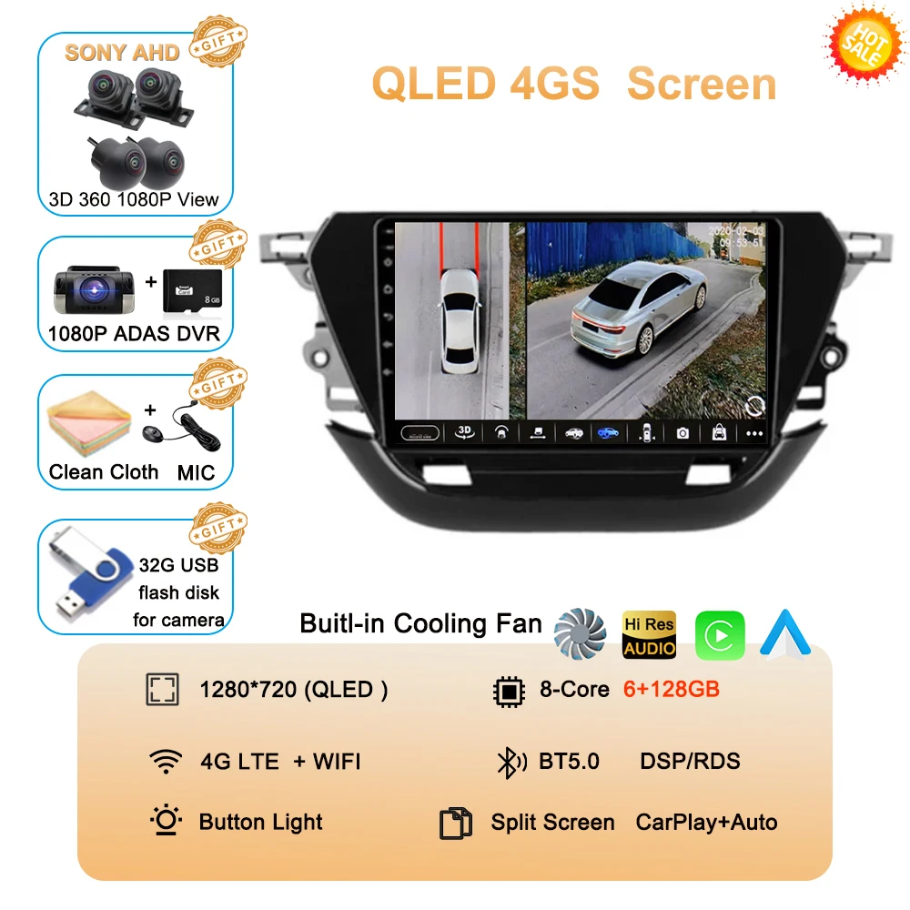 Android 16 autoradio voor Opel Corsa F 2019-2023 touchscreen, autoradio, videospeler, navigatie, GPS, multimedia, BT, Carplay - afbeelding 1