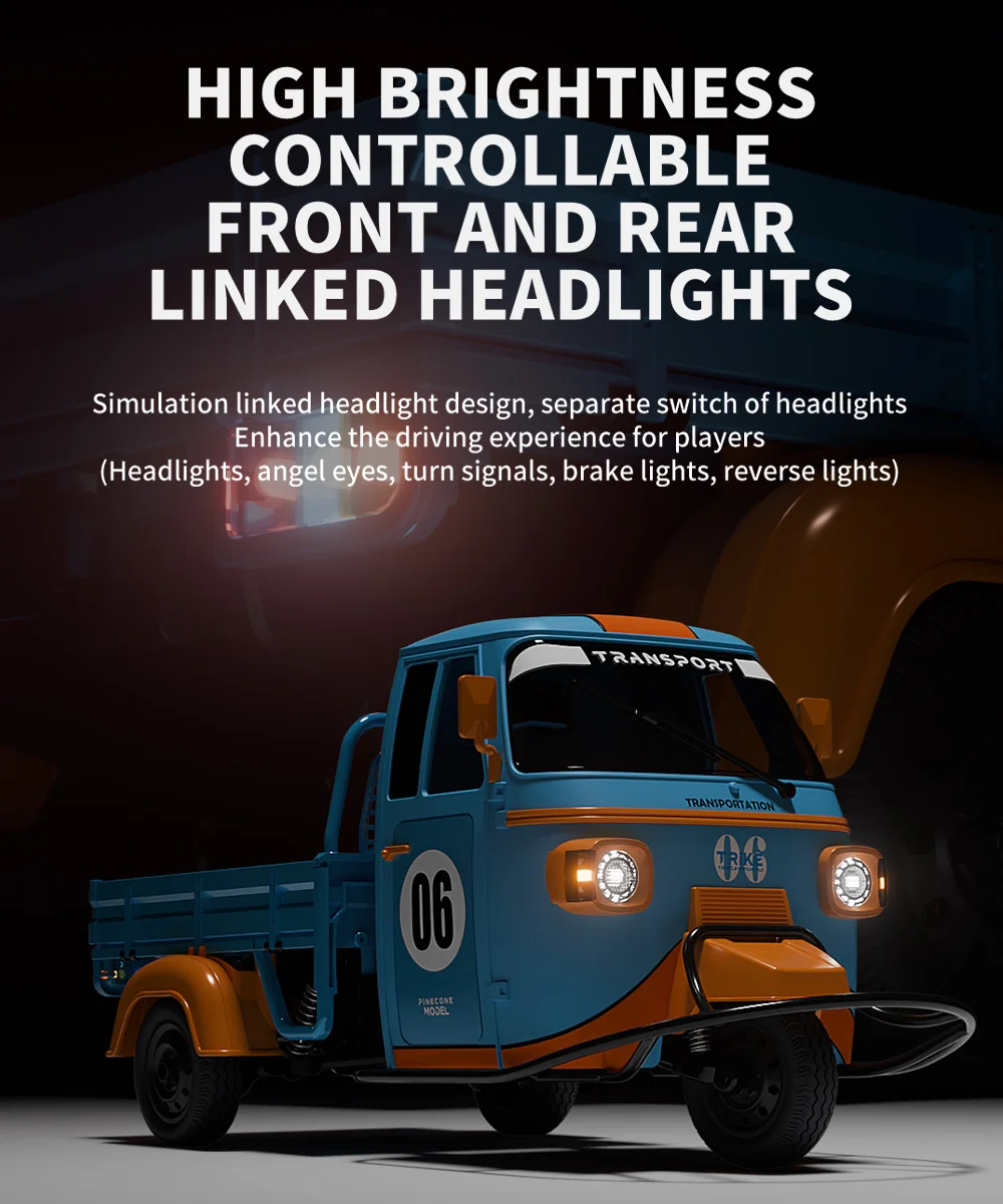 9IMOD 1/10 RC Auto 20 km/h Auto con trazione posteriore 2.4G 50M Deflettore Piegato Imbottiture Effetto sonoro inverso Triciclo telecomandato