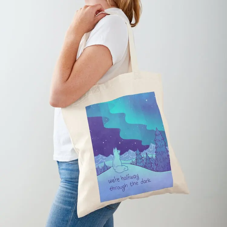 We're Halfway Out of The Dark Aurora Arctic Fox Tote Bag Shopper bag Gift bags Women's handbag cloth bag woman