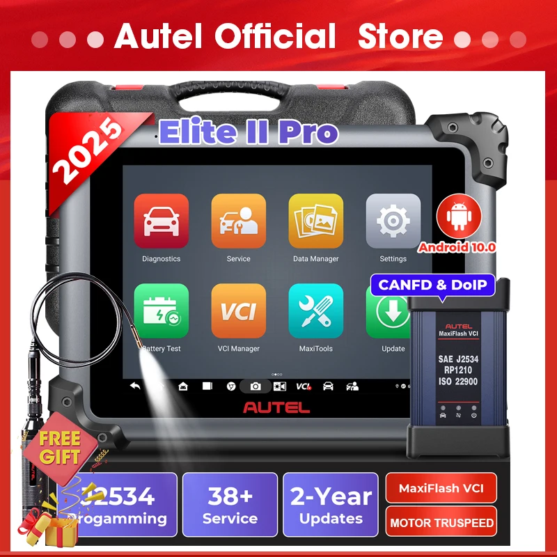أداة تشخيص Autel MaxiSys Elite II Pro لمدة عامين، ماسح تحديث مجاني DoIP CANFD ECU برمجة الترميز 40 خدمة