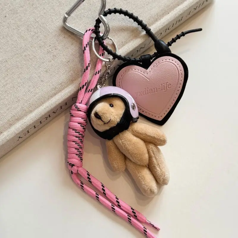 Niedlicher Helm-Bären-Anhänger, DIY Persönlicher Auto-Schlüsselanhänger, Dekorativer Charm, Gewebtes Seil zum Aufhängen, Handy-Schlüsselring, Taschenzubehör – Detail 2