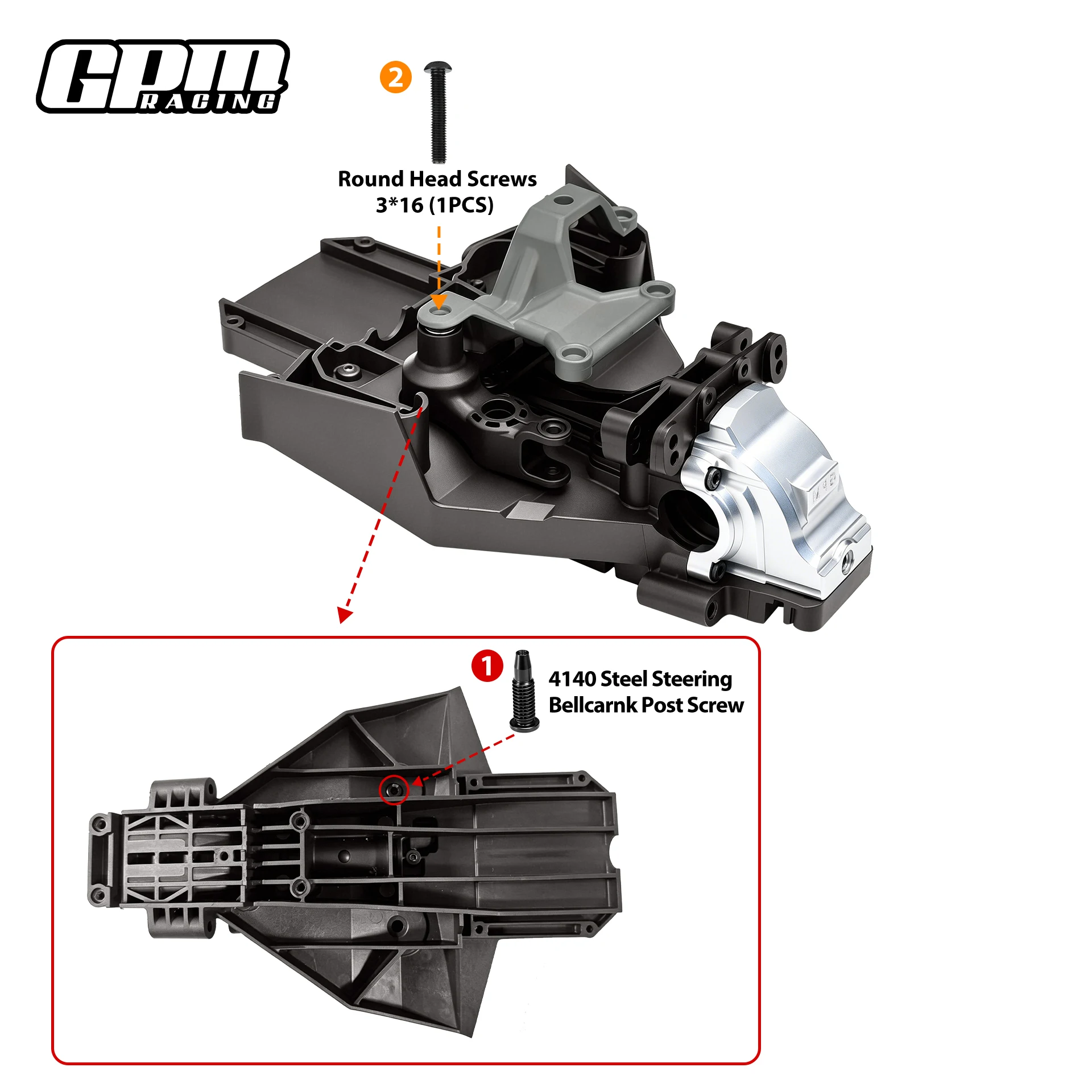 GPM 4140 Steel Steering Bellcrank Post Support Screw For TRAXXAS 1/5 X-Maxx 6S 8S / X-Monster