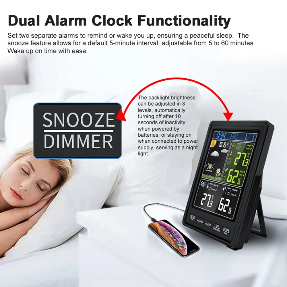 Multifunctional Weather Station Wireless Thermometer Temperature and Humidity Monitor Weather Forecast Clock Backlight Barometer