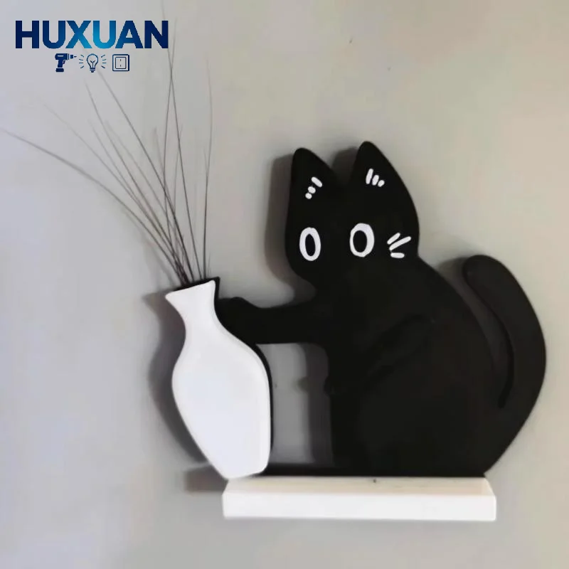 Cat Whiskers Collection Ornaments Magnetic Cartoon Cat Hair Storage Memorial Box Black Cat Pushing Vase Decor