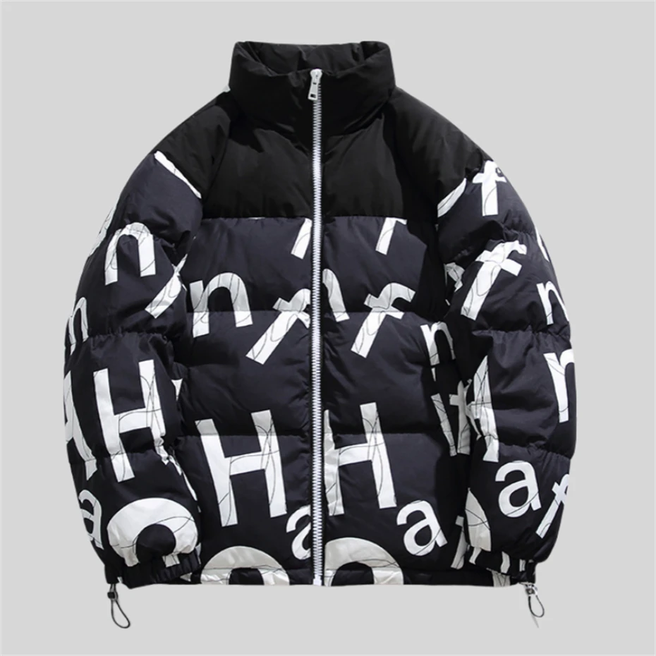 Jaket Puffer pria, mantel Parka hangat tebal, jaket Puffer dengan bantalan, jaket Hip Hop Harajuku ukuran besar untuk musim dingin