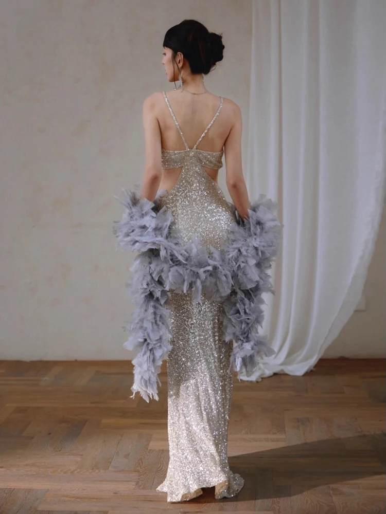 REDDACHiC Sexy Cut Out Glitter Dress Women Backless Corset Camisole Bodycon Mermaid Evening Gown Birthday Cocktail Party Clothes