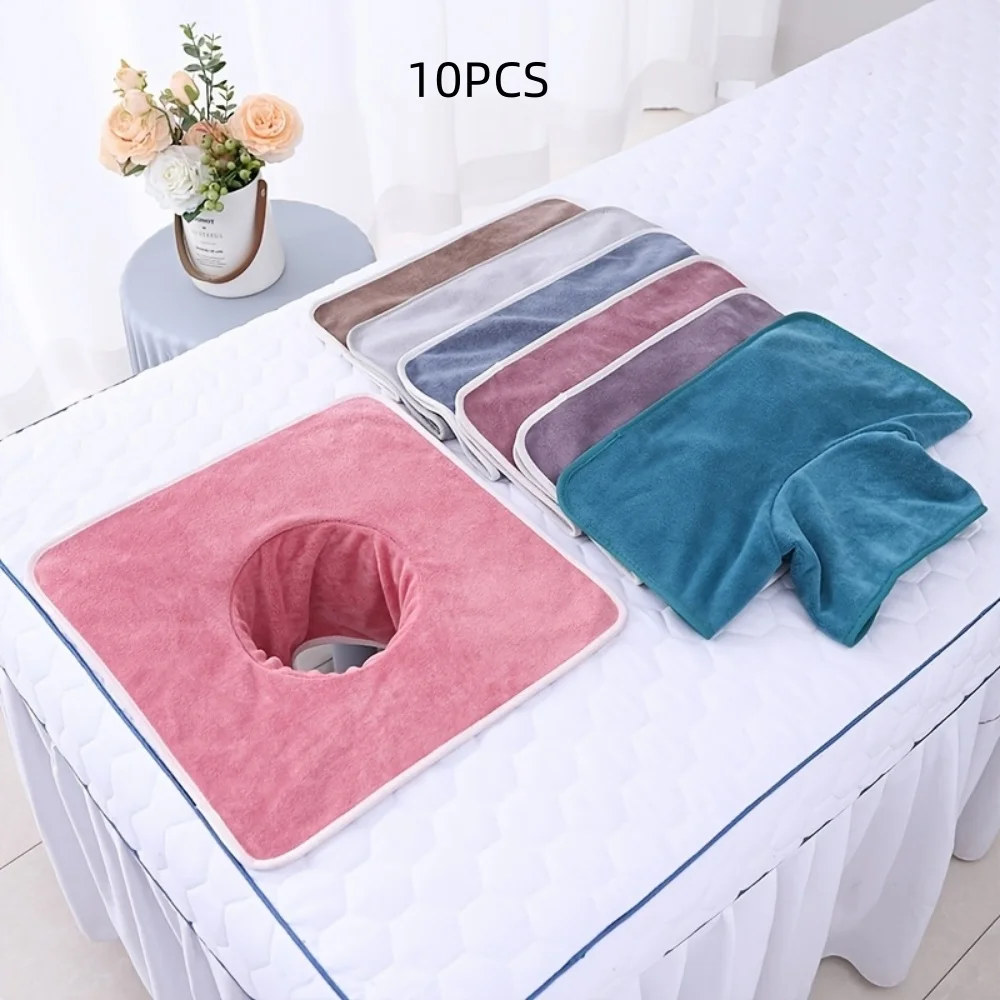 10Pcs 35x35cm Microfiber Massage Table Face Rest Covers, Non-Pilling Fade Resistant Spa Hole Towels for Beauty Salon Massage