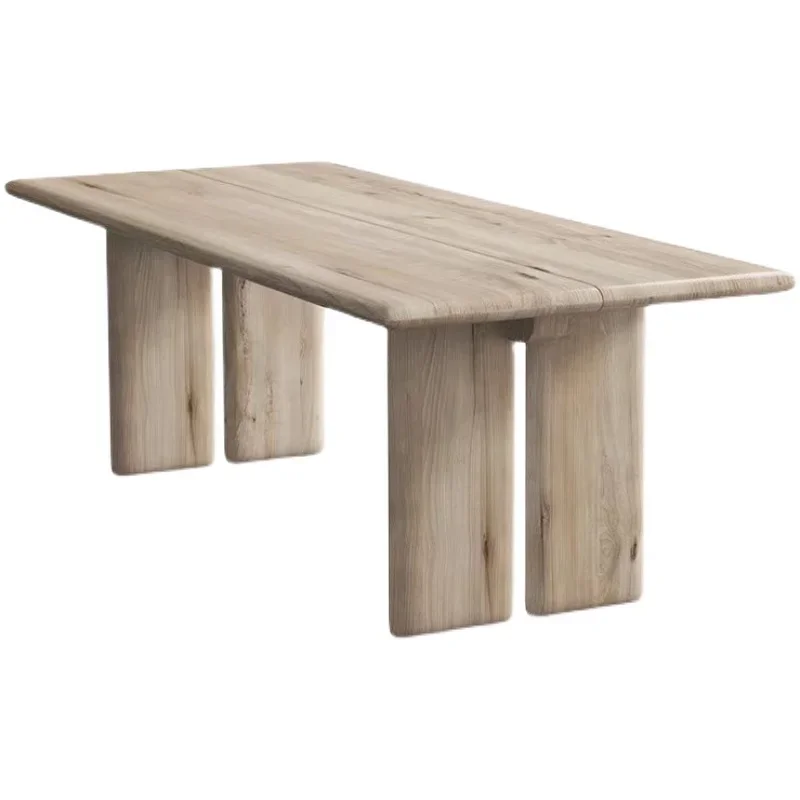 

Nordic wabi-sabi style solid wood dining table, modern minimalist log style family dining table, rectangular desk