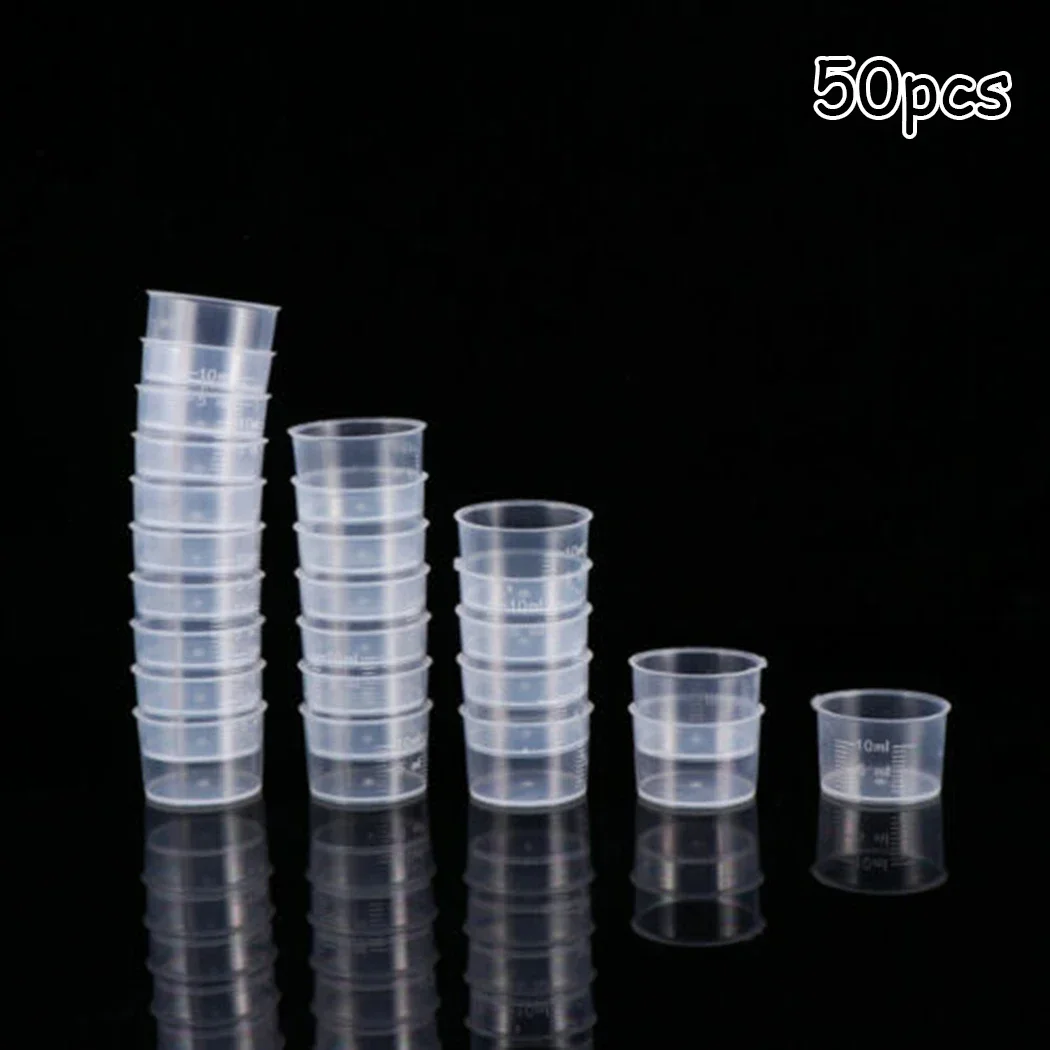 50Pcs 10ml Measuring Cup Plastic Clear Disposable Liquid Volumetric Measurement Cup Graduated Measure Beaker Kitchen Baking Tool