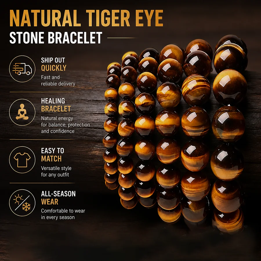 Noter handgemachte natürliche Tigeraugen Stein Strang Armband für Männer 4/6/8/10mm positive Energie Heilung Armband Straße Zubehör – Detail 3
