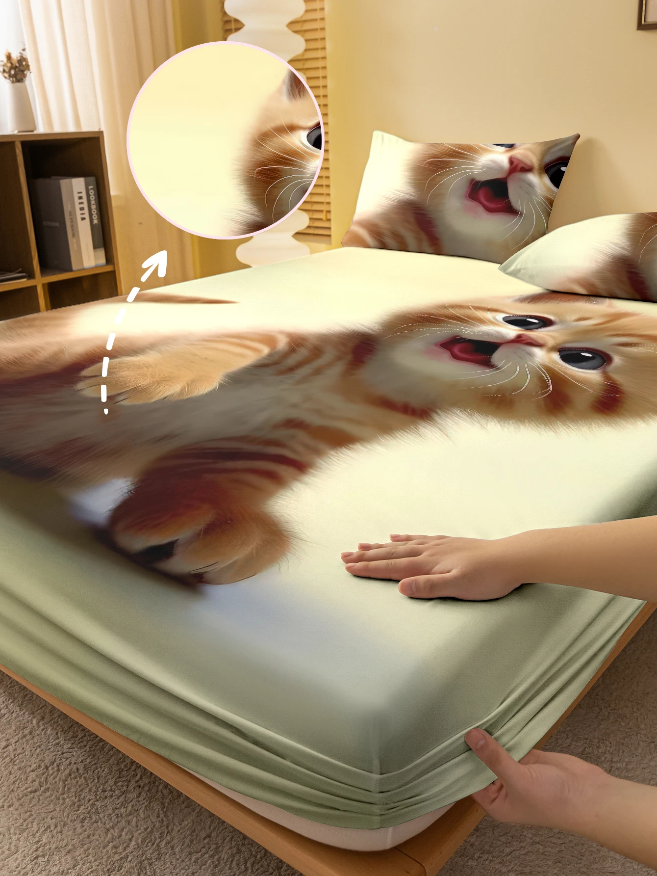 

1 матовая простыня с мультяшным милым животным котом и цифровым принтом, чехол для кровати с принтом в спальне, постельное белье (без наволочки)