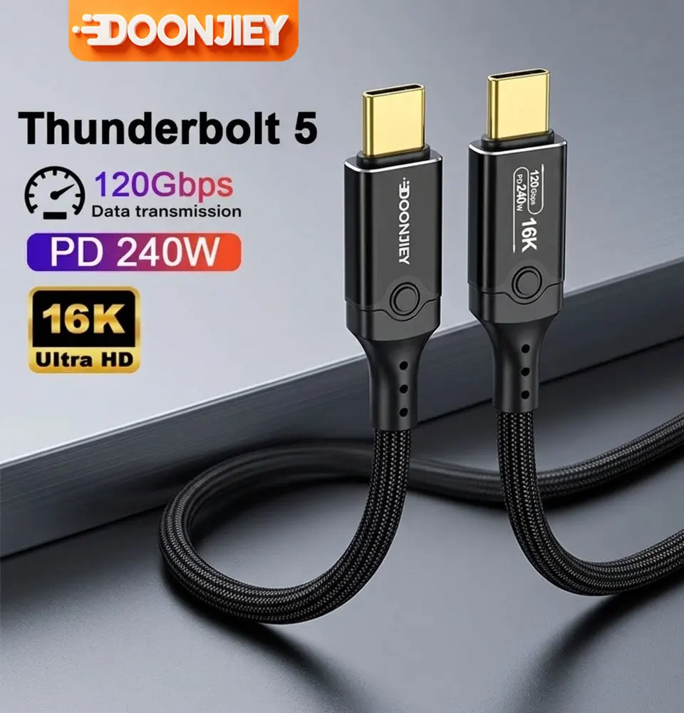 DOONJIEY USB5 Full‑Function Cable,120Gbps Data Sync 240W Fast Charging,16K/8K Thunderbolt 5/4 Compatible Cord for Laptop Tablet