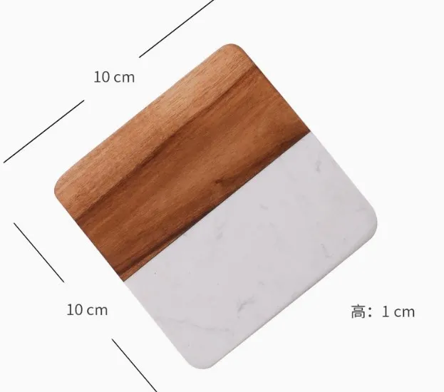 4 Pcs Wood Tray Square Acacia Food Trays Eating Wooden Serving Marble Decor Coasters Black Teapots Planter Saucer