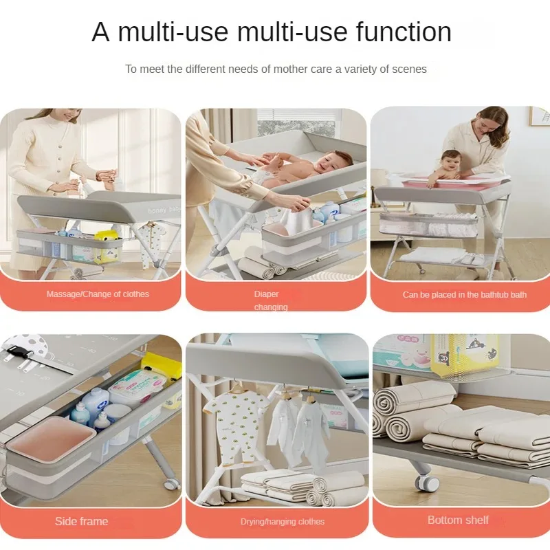 Portable Diaper-Changing Table Multi-Functional Foldable Baby Care Desk Bath and Diaper Change Table with Storage Care