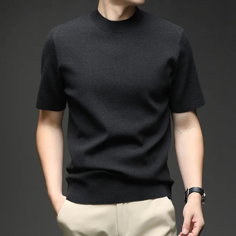 Autumn New 16-Gauge Men'S Solid Color Half Turtleneck Knit Sweater Men'S Casual Half Sleeve Base Shirt
