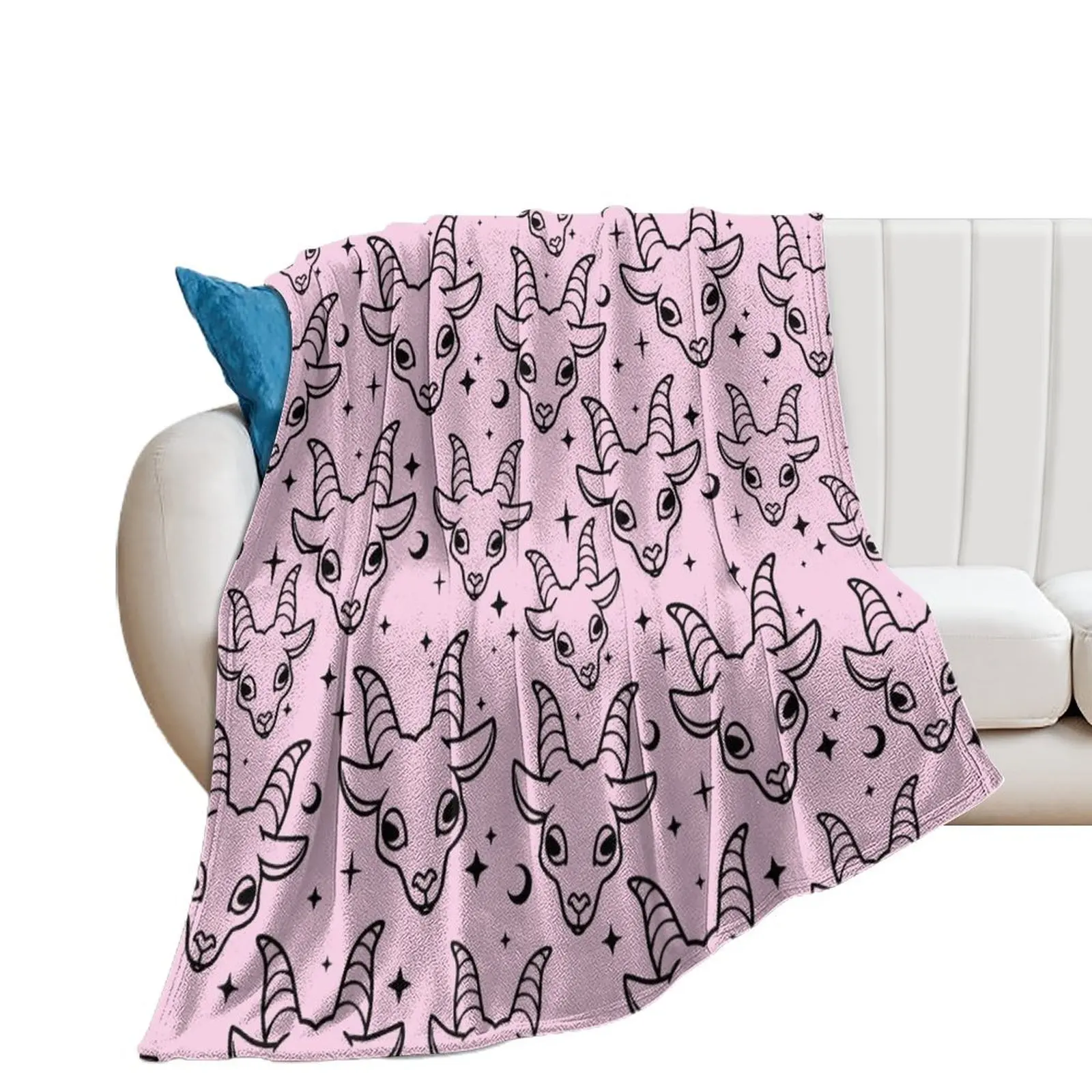 

Little Baphomet/Pastel Goth /Kawaii Pastel /Creepy Cute/ /Black and Pink/ Skulls and Bats Throw Blanket anime Vintage Blankets