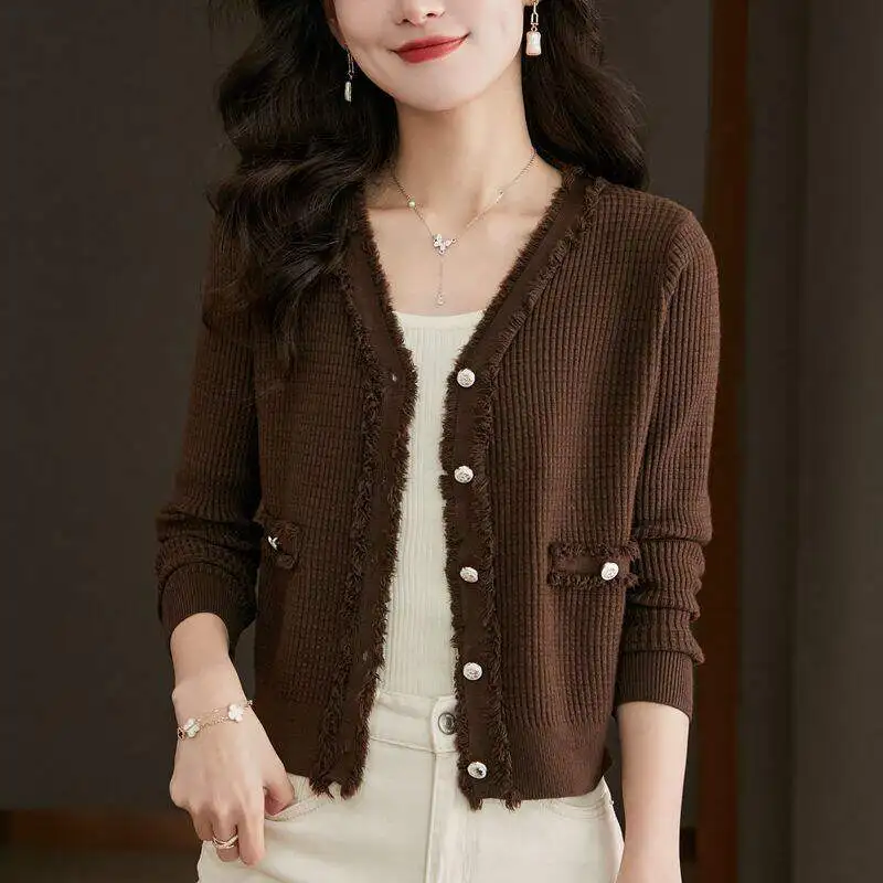 여성 니트 하이웨이스트 자켓 가을 겨울 신상 슬레 태슬 카디건 스웨터 아우터웨어 패션 여성 의류