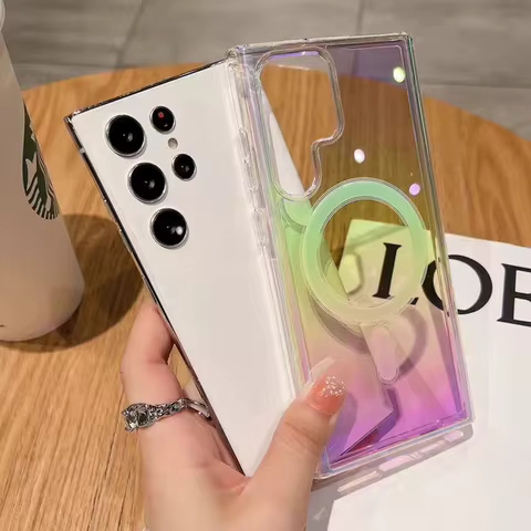 Magsafe Magnetic Rainbow Gradient Laser Case For Samsung S25 S24 S23 S22 S21 FE Plus Note 20 Ultra A56 A36 A26 A16 A06 A55 A35