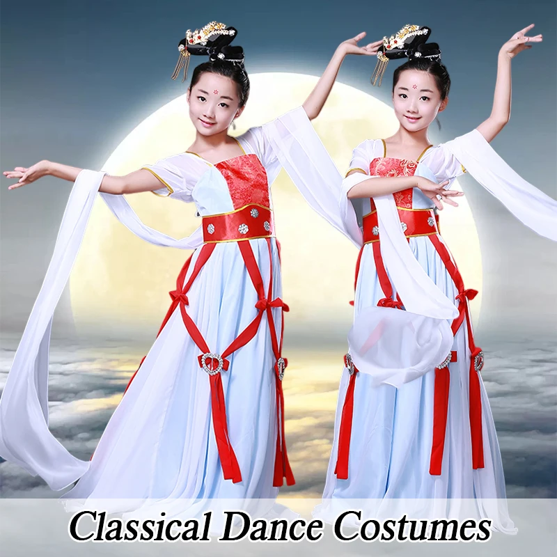 

Women Classical Dance Costumes Girls Traditional Hanfu Dress Elegant Folk Umbrella Dance Kids Dance Performance Dance Costume